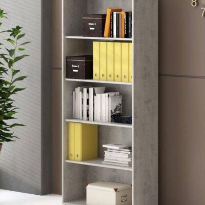 Dmora Libreria Campos, Biblioteca a 5 vani regolabili, Scaffale da ufficio per libri, Mobile portalibri, Cm 79x34h188, Grigio Cemento