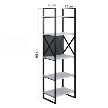 Bibliothèque Dmora avec cinq étagères développées en hauteur, 48 x 35 x 160 cm, couleur blanc et anthracite 5