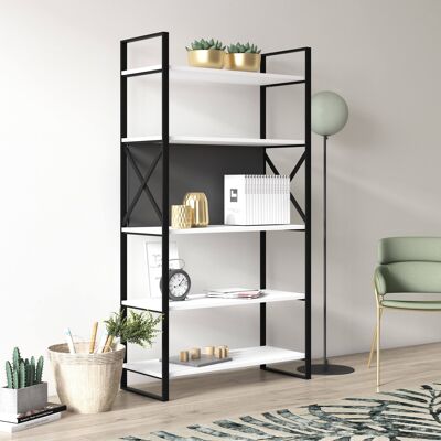 Dmora Libreria con cinque ripiani sviluppata in altezza, cm 86 x 35 x 160, colore bianco e antracite