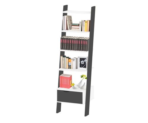 Dmora Libreria con un cassetto e quattro ripiani, colore nero e bianco, cm 55 x 180 x 48.