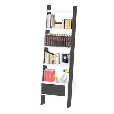 Dmora Libreria con un cassetto e quattro ripiani, colore nero e bianco, cm 55 x 180 x 48.