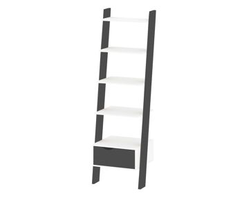 Bibliothèque Dmora avec un tiroir et quatre étagères, noir et blanc, 55 x 180 x 48 cm. 2