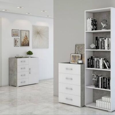 Dmora Libreria Girasole, Biblioteca a 4 ripiani regolabili, Scaffale per libri, Mobile da parete con ripiani, Made in Italy, Cm 60x30h195, Bianco e Cemento