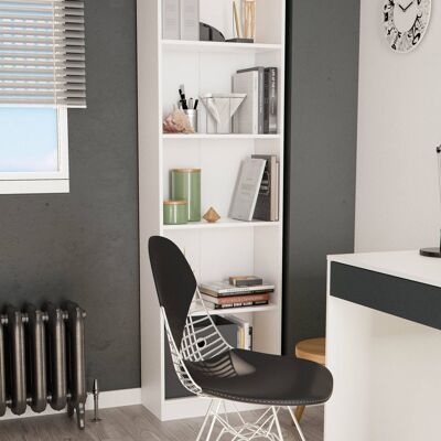 Dmora Libreria Pomona, Mobile portalibri alta a 5 ripiani, Scaffale da ufficio o cameretta, Scaffale moderno con scomparti, cm 52x25h80, Bianco