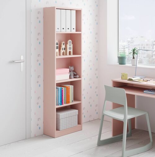 Dmora Libreria Pomona, Mobile portalibri alta a 5 ripiani, Scaffale da ufficio o cameretta, Scaffale moderno con scomparti, cm 52x25h80, Rosa