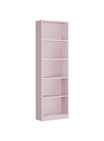 Bibliothèque Dmora Pomona, Bibliothèque haute avec 5 étagères, Étagère de bureau ou de chambre, Étagère moderne avec compartiments, 52x25h80 cm, Rose 2