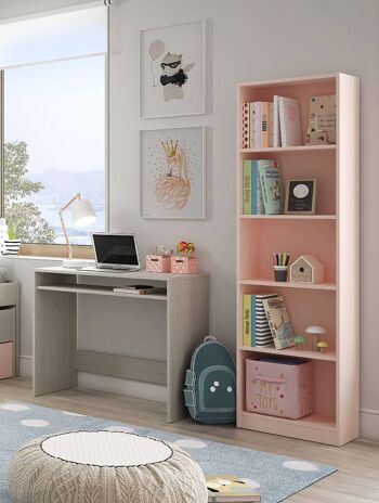 Bibliothèque Dmora Pomona, Bibliothèque haute avec 5 étagères, Étagère de bureau ou de chambre, Étagère moderne avec compartiments, 52x25h80 cm, Rose 3