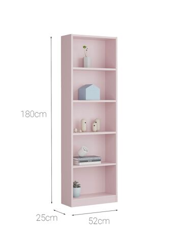 Bibliothèque Dmora Pomona, Bibliothèque haute avec 5 étagères, Étagère de bureau ou de chambre, Étagère moderne avec compartiments, 52x25h80 cm, Rose 5