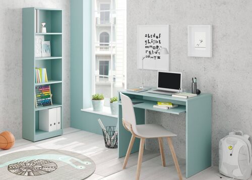 Dmora Libreria Pomona, Mobile portalibri alta a 5 ripiani, Scaffale da ufficio o cameretta, Scaffale moderno con scomparti, cm 52x25h80, Verde acqua