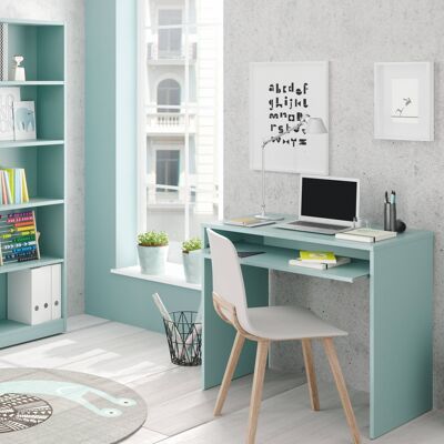 Dmora Libreria Pomona, Mobile portalibri alta a 5 ripiani, Scaffale da ufficio o cameretta, Scaffale moderno con scomparti, cm 52x25h80, Verde acqua