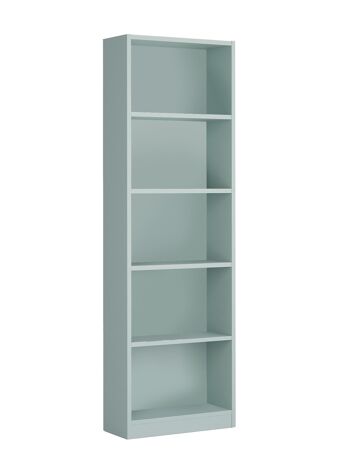 Bibliothèque Dmora Pomona, Bibliothèque haute avec 5 étagères, Étagère de bureau ou de chambre, Étagère moderne avec compartiments, 52x25h80 cm, Vert d'eau 2