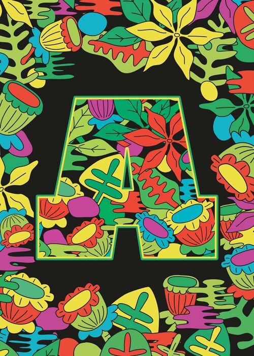 Single Pattern Leafy Letter Personalised Initial Green Print - 50x70 - Matte