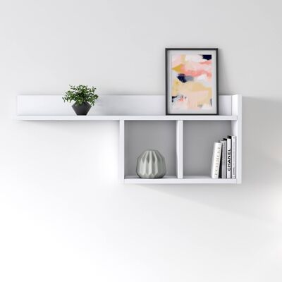 Dmora Mensola da muro con due scomparti, cm 90 x 18 x 35, colore bianco