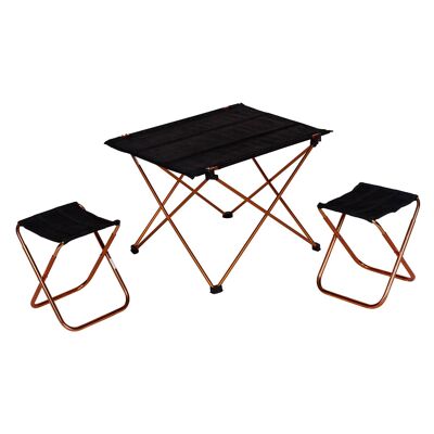 Dmora Mini set picnic pieghevole con 2 sgabelli e un piccolo tavolo, colore nero, tavolo: 41 x 56 x h39, Sgabello: 22 x 22 x h27