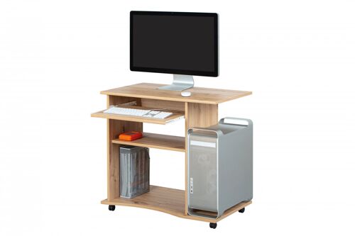Dmora Mini ufficio, color quercia, con ruote, 80x50x75 cm