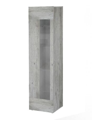 Dmora Meuble colonne avec porte vitrée, Made in Italy, Buffet avec étagères, Vitrine de salon, 45x34h162 cm, Ciment 2