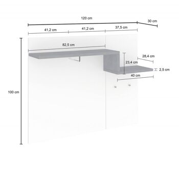 Porte-manteau Dmora Hallway, Made in Italy, avec crochets et tube de suspension, Hall d'entrée moderne, 120x30h100 cm, Blanc brillant et Gris ardoise 4