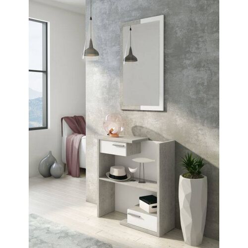 Buy wholesale Dmora CallosadeS entrance furniture, Modern entrance hall  with mirror, Cabinet with drawers and shelf, Pocket emptier cabinet, Cm  80x28h170, Cement and White