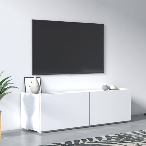 Dmora Mobile da soggiorno porta TV con due ante a ribalta, cm 119 x 35 x 37, colore bianco