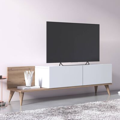 Dmora Mobile da soggiorno porta TV con due ante a ribalta, cm 152 x 35 x 43, colore quercia e bianco
