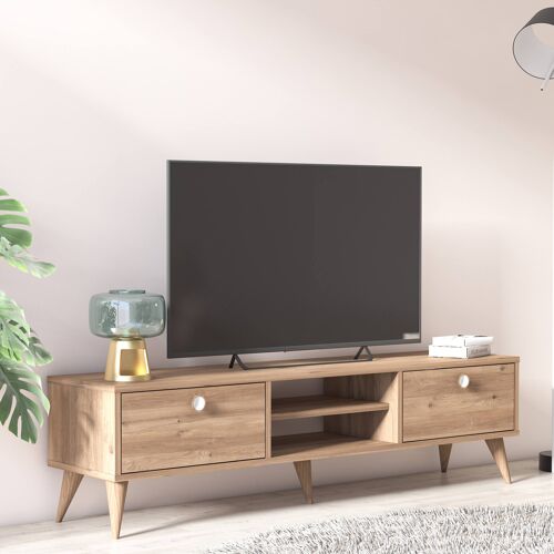 Dmora Mobile da soggiorno porta TV con due antine e due vani centrali, cm 152 x 35 x 40, colore quercia