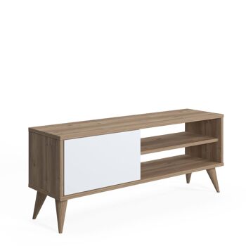 Dmora Meuble TV de salon avec une porte battante et des compartiments, 110 x 30 x 45 cm, couleur chêne avec détail blanc 2