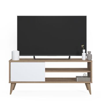 Dmora Meuble TV de salon avec une porte battante et des compartiments, 110 x 30 x 45 cm, couleur chêne avec détail blanc 3