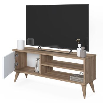Dmora Meuble TV de salon avec une porte battante et des compartiments, 110 x 30 x 45 cm, couleur chêne avec détail blanc 4