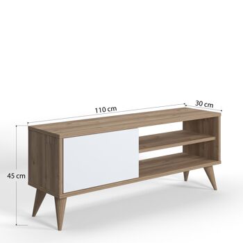 Dmora Meuble TV de salon avec une porte battante et des compartiments, 110 x 30 x 45 cm, couleur chêne avec détail blanc 6