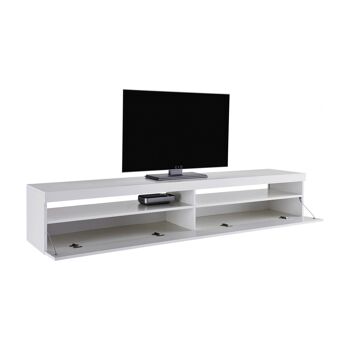 Dmora Meuble TV de salon, Made in Italy, Meuble TV avec 1 porte abattante et étagères, 200x45h36 cm, Blanc brillant, avec lumière LED blanche 3