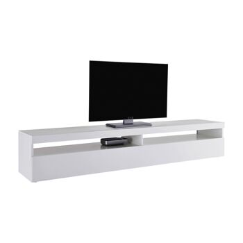 Dmora Meuble TV de salon, Made in Italy, Meuble TV avec 1 porte abattante et étagères, 200x45h36 cm, Blanc brillant, avec lumière LED blanche 4