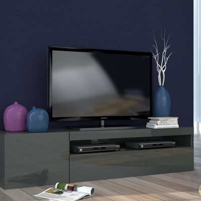 Dmora Mobile da soggiorno Porta TV, Made in Italy, Credenza per TV a 2 ante, Porta TV da salotto, cm 150x40h37, Antracite lucido