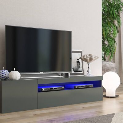 Dmora Mobile da soggiorno Porta TV, Made in Italy, Credenza per TV a 2 ante, Porta TV da salotto, cm 150x40h37, Antracite lucido, con luce LED blu