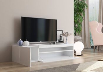 Dmora Meuble TV pour salon, Made in Italy, Meuble TV avec 2 portes, Meuble TV pour salon, cm 150x40h37, Blanc brillant, avec lumière LED bleue 3