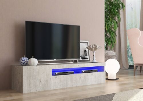 Dmora Mobile da soggiorno Porta TV, Made in Italy, Credenza per TV a 2 ante, Porta TV da salotto, cm 150x40h37, Cemento, con luce LED blu