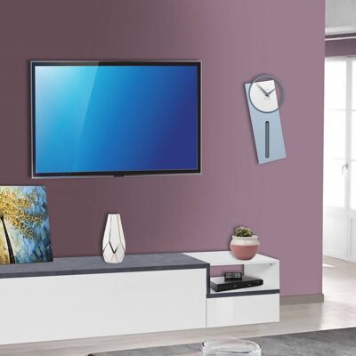 Dmora Mobile da soggiorno Porta TV, Made in Italy, Credenza per TV da salotto a 1 anta a ribalta e ripiani, cm 200x40h49, Bianco lucido e Ardesia