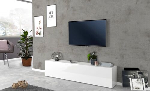 Dmora Mobile da soggiorno Porta TV, Made in Italy, Credenza per TV da salotto a 1 anta a ribalta, cm 180x30h40, colore Bianco lucido