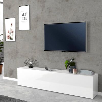 Dmora Mobile da soggiorno Porta TV, Made in Italy, Credenza per TV da salotto a 1 anta a ribalta, cm 180x30h40, colore Bianco lucido