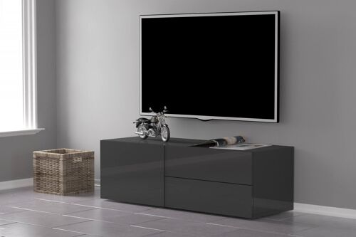 Dmora Mobile da soggiorno Porta TV, Made in Italy, Credenza per TV da salotto a 1 anta e 2 cassetti, cm 110x40h35, Antracite lucido