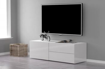 Dmora Meuble de salon Meuble TV, Made in Italy, Buffet pour TV de salon avec 1 porte et 2 tiroirs, 110x40h35 cm, Blanc brillant 1