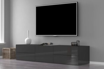 Dmora Meuble de salon Meuble TV, Made in Italy, Buffet pour TV de salon avec 1 porte et 4 tiroirs, 170x40h35 cm, Anthracite Brillant 1