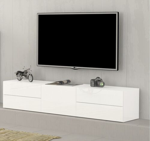 Dmora Mobile da soggiorno Porta TV, Made in Italy, Credenza per TV da salotto a 1 anta e 4 cassetti, cm 170x40h35, Bianco lucido