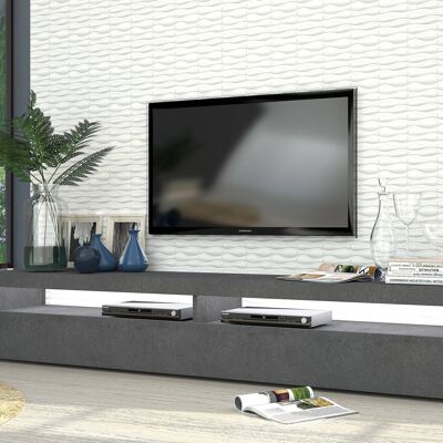 Dmora Mobile da soggiorno Porta TV, Made in Italy, Credenza per TV da salotto a 2 ante a ribalta, cm 200x45h36, Grigio Cenere, con luce LED bianca