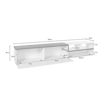 Dmora Meuble de salon Meuble TV, Made in Italy, Buffet pour TV de salon avec 2 portes et étagère, cm 240x40h50, couleur Blanc Brillant et Gris Ardoise 4