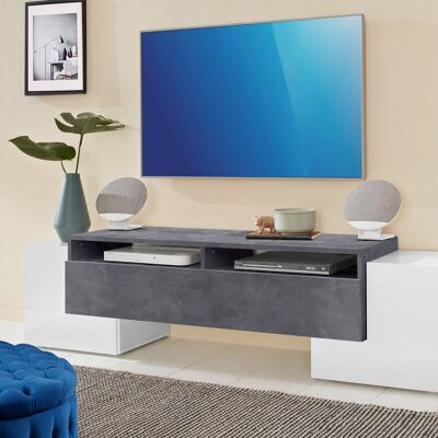 Dmora Mobile da soggiorno Porta TV, Made in Italy, Credenza per TV da salotto a 3 ante e ripiani, cm 170x45h45, Bianco lucido e Grigio Cenere