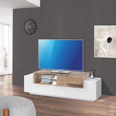 Dmora Mobile da soggiorno Porta TV, Made in Italy, Credenza per TV da salotto a 3 ante, cm 160x45h51, Bianco lucido e Acero
