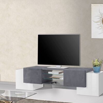 Dmora Mobile da soggiorno Porta TV, Made in Italy, Credenza per TV da salotto a 4 ante e ripiani, cm 190x45h45, colore Bianco lucido e Grigio Cenere