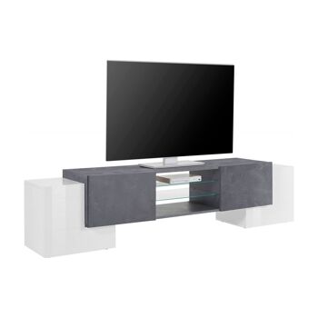 Meuble TV de salon Dmora, Made in Italy, Buffet pour TV de salon avec 4 portes et étagères, 190x45h45 cm, couleur Blanc Brillant et Gris Cendre 3