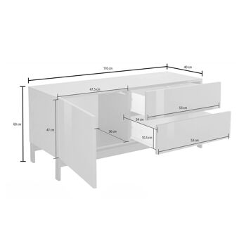 Dmora Meuble de salon Meuble TV, Made in Italy, Buffet pour TV surélevée de salon, 1 porte et tiroirs, 110x40h47 cm, Anthracite brillant 5