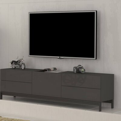 Dmora Mobile da soggiorno Porta TV, Made in Italy, Credenza per TV da salotto rialzato con 1 anta e 4 cassetti, cm 170x40h47, Antracite lucido